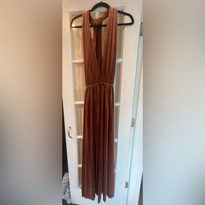 Velvet Burnt Orange Maxi Bridesmaid Dress